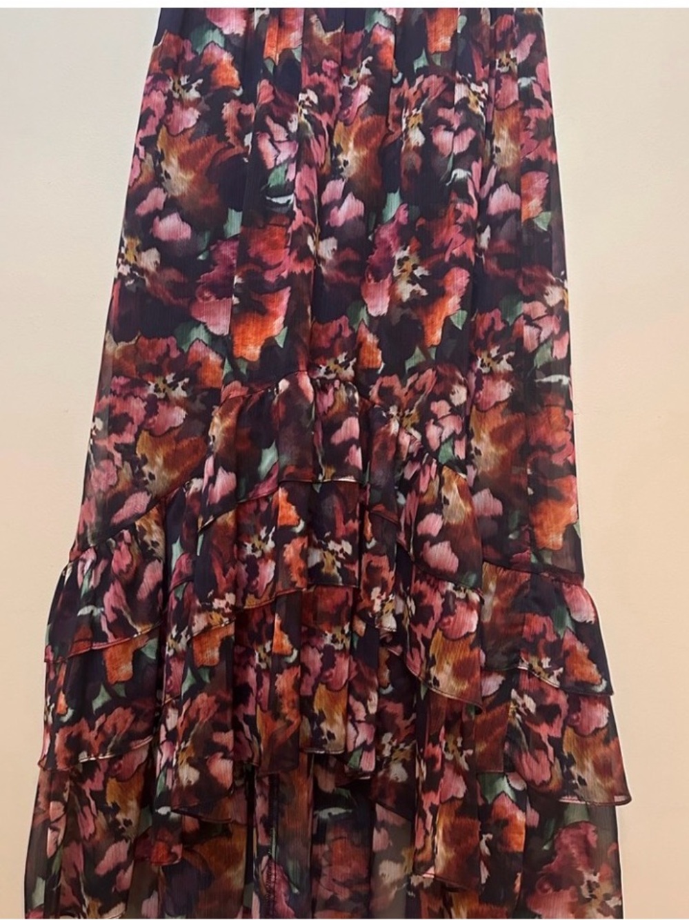 Layered High-Low Floral Maxi Skirt in Multi-Color